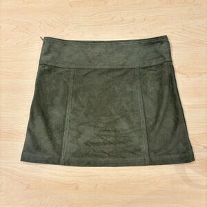 chic minimalist cute dark green suede mini skirt